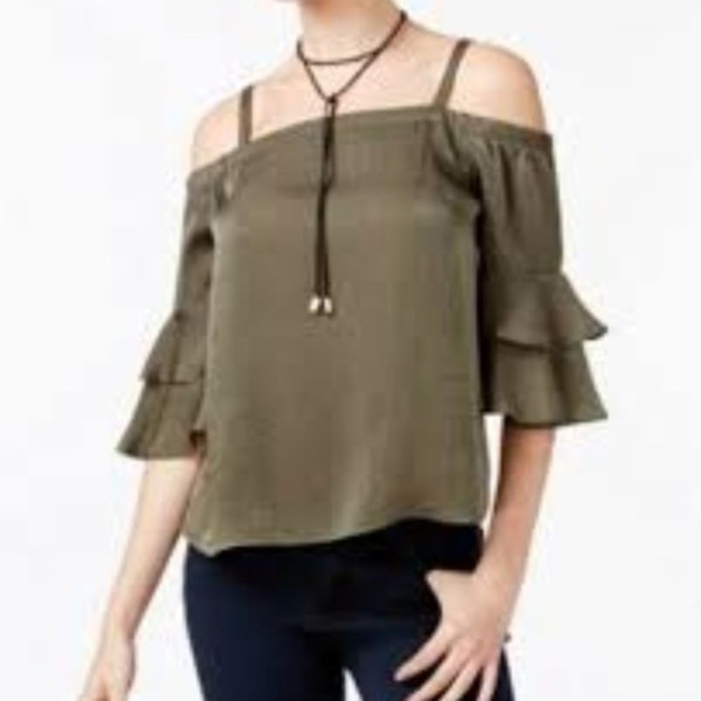 BCX JUNIORS OFF-THE-SHOULDER NECK OLIVE NWT
